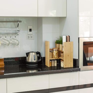 Бамбукова полиця для столу Relaxdays, регульований органайзер, для столу, кухні та ванної кімнати, верхня полиця, маленька, висота 40 см, натуральний колір