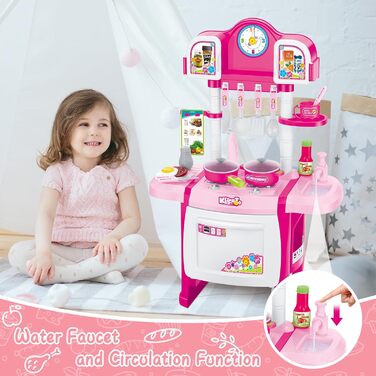 Мініатюрний кухонний набір deAO My Little Chef, рольова гра зі світлом і звуками, елементами води та 18 аксесуарами (рожевий)