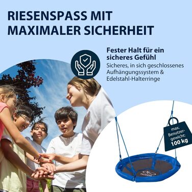 Синя пластикова гойдалка-гніздо до 100 кг - Підвісна гойдалка діаметром 90 см для приміщень та вулиці - Сімейна гойдалка для дітей