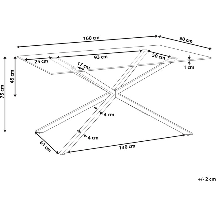 Обідній стіл Beliani, прозоре скло, прямокутний, 160 x 90 см, металевий каркас, золотий, Maramo