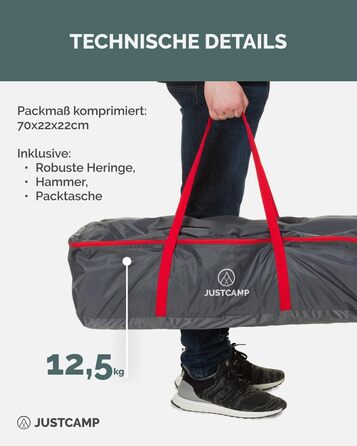 Намет JUSTCAMP Bell Tipi для сімей та груп - 4 розміри (4-12 осіб) - Водонепроникний (3000 мм) - Висота стоячи - 2 кольори (сірий, м&39ятний) 8 осіб - Сірий