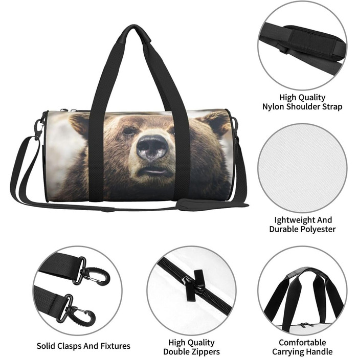 Спортивна сумка для подорожей, дизайн Ведмідь у дикій природі, Чорний колір, Універсальний розмір