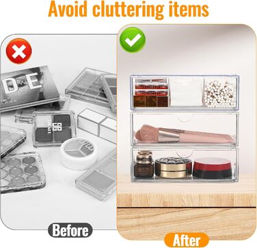 Секційний органайзер для косметики з висувними шухлядами, міні-органайзер для ванної кімнати з висувними шухлядами. Штабельований прозорий акриловий органайзер для макіяжу, для туалетного столика, ванної кімнати, спальні, письмового столу, 3-