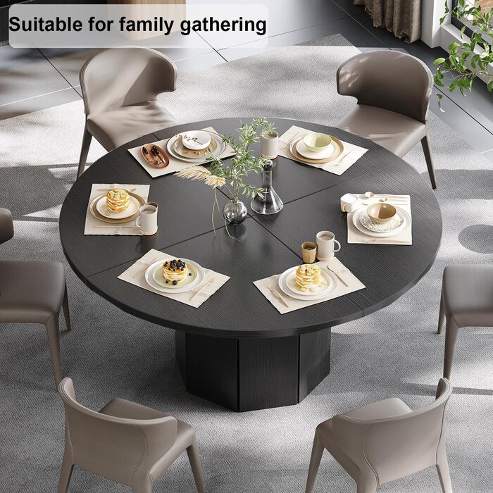 Круглий обідній стіл HSH, кухонний стіл для 4-6 осіб, дерев&39яний обідній стіл, сучасний дизайн, обідній стіл для ресторану/вітальні з восьмикутною основою, чорний дуб, 120 см, чорний дуб 120 x 120 x 75 см