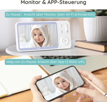 Радіоняня BOIFUN 2K із додатком камери, виявлення плачу/руху/шуму, інтелектуальне нічне бачення, автоматичне відстеження, PTZ 345/