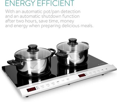 Подвійна індукційна плита Navaris 3500 Вт - 2 варильні поверхні з таймером Сенсорний дисплей Виявлення горщика - Портативна індукційна плита - Чорна