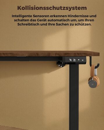 Стіл з регульованою висотою, 120 x 60 см, пам&39ять налаштувань висоти з 2 режимами, легке складання, для домашнього офісу, навчання та ігор, вінтажно-коричневий