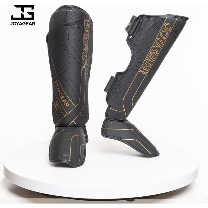 Щитки для гомілок JOYA для кікбоксингу - Виготовлені з високоякісної синтетичної шкіри - Захист гомілок для спарингу в бойових мистецтвах - Щитки для гомілок - Муай-Тай - Joya Fight Gear M Чорно-золотий