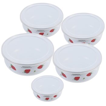 Набір емальованих мисок HOMSFOU з 5 предметів з кришками, мисками для зберігання продуктів та салатницями, 10-18 см, штабелюється, гладка поверхня, універсальний для пасти, супу, фруктів та рису, щоденне використання