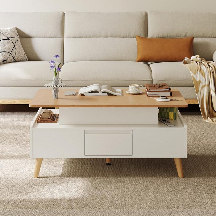 Журнальний столик з регульованою висотою та місцем для зберігання, стіл для вітальні з 2 великими шухлядами, диванний столик 60 x 100 см