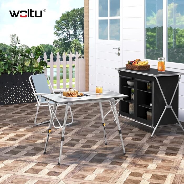 Стіл для кемпінгу WOLTU, розкладний стіл з алюмінію, садовий стіл, балконний стіл, дорожній стіл, складаний, з сумкою для перенесення, регульована висота, 90x52,2x(45-69) см, сріблястий