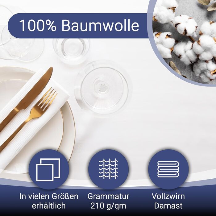 Скатертина ZOLLNER розміром 130х220 см (після прання) - міцна та зносостійка бавовняна столова білизна - шовковистий, блискучий ат