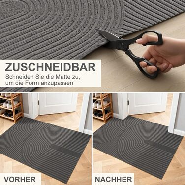 Килимок FEOMOS для внутрішніх/зовнішніх дверей 50x80 см, нековзний, брудозатримуючий килимок з абсорбуючою здатністю, миється та міцний, для вхідних дверей, коридору, балкону, кухні - сірий