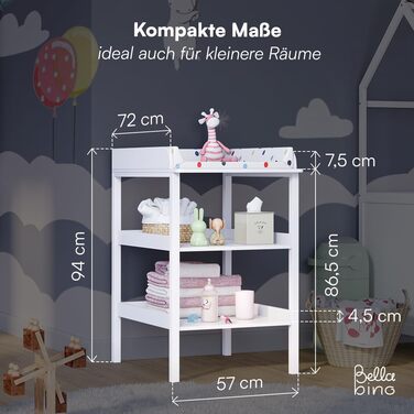 Дерев&39яний пеленальний столик Bellabino Bani білого кольору вузький пеленальний столик з 2 відкритими полицями зручний для спини пеленальний столик висотою 86 см велика пеленальна поверхня 70 x 53 см