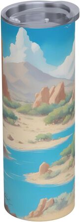 Кухоль з прямою трубочкою, 590 мл, дизайн оазис у пустелі, дорожній кухоль з принтом, підходить для кемпінгу, офісу та дому