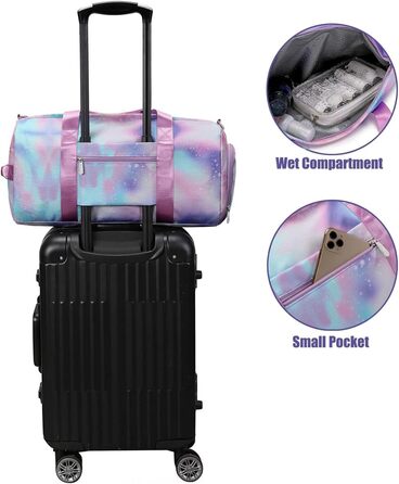 Дитяча спортивна сумка, дорожня сумка з відділенням для взуття та відділенням для мокрих речей, сумка для плавання, дорожня сумка для дівчаток для гімнастики та плавання, мила барвиста сумка для танців з райдужним візерунком, спортивна сумка (фіолетова)