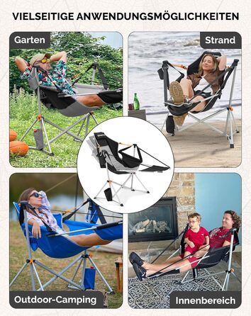 Легке крісло-гойдалка для кемпінгу KingCamp, складне крісло-гойдалка для кемпінгу з 3 регульованими спинками, розкладне вуличне крісло-гойдалка з тримачем для напоїв, підвісне крісло-гойдалка для використання в приміщенні, вітальня, сад, патіо, чорне з пі