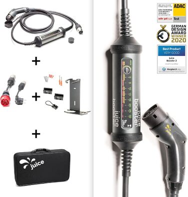Комплект Juice Booster 2 Wallbox EU, мобільний настінний бокс 22 кВт без установки, зарядний пристрій для BEV із зарядним кабелем