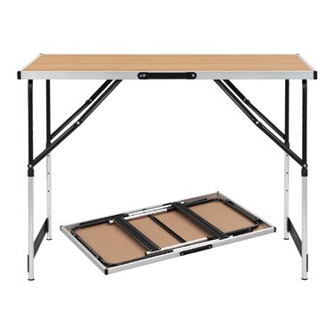 Туристичний стіл, алюмінієвий розкладний стіл, регульована висота, 100x60x73-94 см, розкладний стіл для пікніка, стільниця з МДФ, дуб, 100 x 60 см