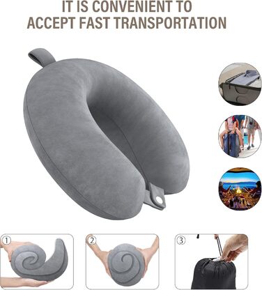 Подушка з піни памяті Neck Pillow Lightweight Quick Pack for Airplane Train Car Travel Camping Neck Support Pillow (темно-сіра)