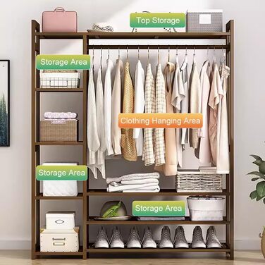 Бамбукова вішалка для одягу, відкрита вішалка для одягу з 13 полицями та 2 рейками для одягу, окремостояча шафа 3 в 1 для вітальні та передпокою 170x30x150см 130x30x150см A