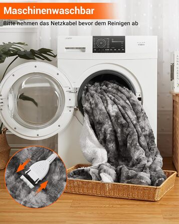 Електрична ковдра LinTimes з автоматичним вимкненням, 6 температурних режимів, 10 годин автоматичного вимкнення, електрична ковдра з PV оксамиту та шерпа-флісу, яку можна прати, 180 x 130 см, сірого кольору