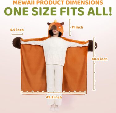 Портативна ковдра Mewaii з капюшоном та рукавами, м&39яка ковдра з рукавичками, м&39яка фланелева ковдра з шерпи для жінок та чоловіків, ідеально підходить для дому, подорожей та любителів домашніх тварин, 130x158 см, капібара з помаранчевим кольором