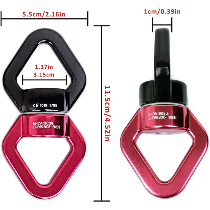 Поворотний з&39єднувач 30 кН, JIAMEIYI Обертовий пристрій Безпека на відкритому повітрі та в приміщенні Алюмінієвий сплав 360 Ротатор Гойдалка Спіннер Канат Поворотний ротор для скелелазіння Чорно-червоний