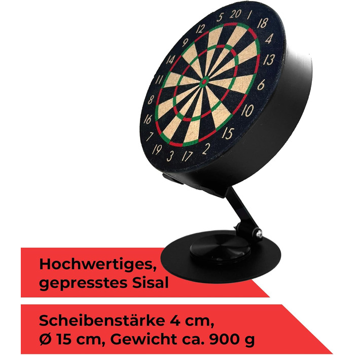 Міні-мішень для дартсу Karella Bulli, мініатюрна мішень для дартсу Ø 15 см з регульованою металевою підставкою, комплект включає 6 міні-дартиків (сталь), для дому, столу, декору, подарунка