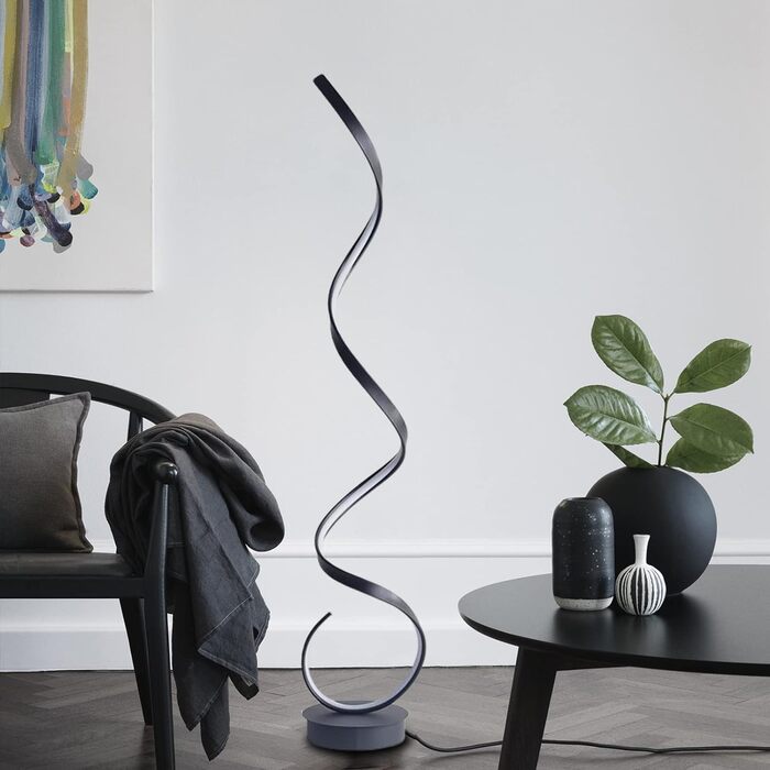 Сучасний світлодіодний торшер, креативний спіральний дизайн торшер з регулюванням яскравості, сучасний торшер для вітальні, спіральний торшер для спальні, вітальні, офісу або кабінету, 1,33 м (чорний)