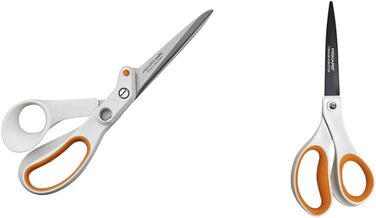 Універсальні ножиці Fiskars Razor Edge, 21 см, білий/помаранчевий, підсилювач, універсальні ножиці з 1005223 та антипригарним покриттям, довжина 21 см, титанове покриття/лезо з нержавіючої сталі/пластикові ручки, білий/помаранчевий, 1004721 довжина 21 см 