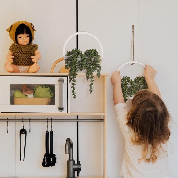 Штучні сукулентні висячі рослини Floweroyal 2 шт. 12,2-дюймове намисто з фальшивих перлів в горщику з 8,3-дюймовим шнурком для вну