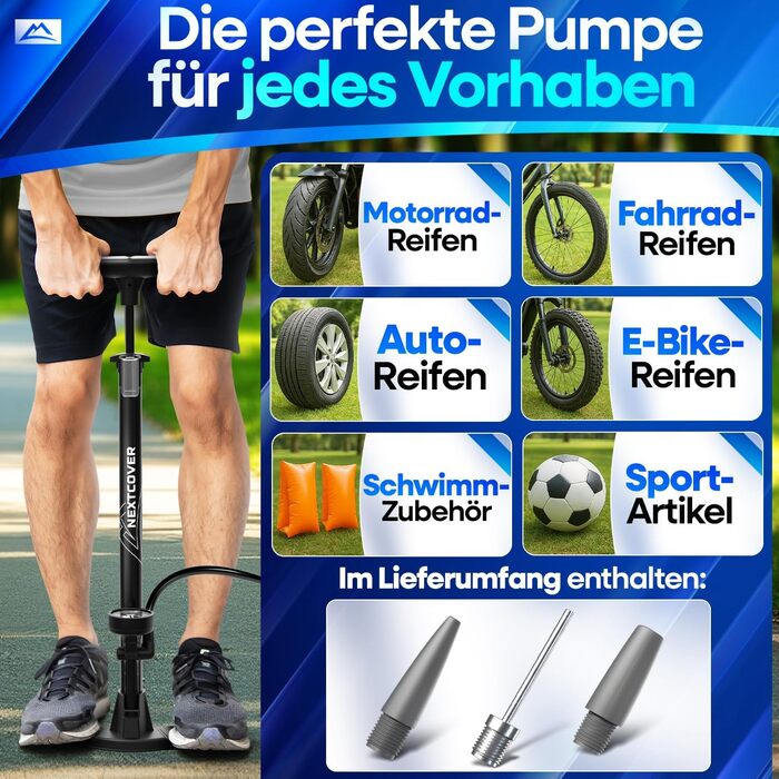Велосипедний насос NEXTCOVER для всіх типів вентилів з технологією Airflow Насос для вентилів Schrader, Presta та Dunlop Підлоговий насос з манометром Велосипедний насос AirPro