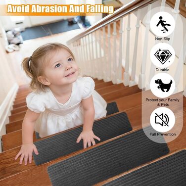 Килимків для сходів, 55x22 см, самоклеючі килимки для сходів у приміщенні, протиковзкі килимки для сходів, ріжучі, безпечний килимок для сходів для дітей, для літніх домашніх тварин, темно-сірий 55x22 см, темно-сірий, 15