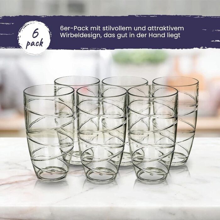 Акрилові пластикові стакани 550 мл/19 унцій - упаковка з 6 прозорих пластикових стаканчиків для пиття - багаторазові та ударостійк