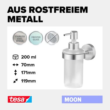 Набір дозаторів для мила tesa Moon, сатиноване скло та хромована нержавіюча сталь - Дозатор для рідкого мила для настінного монтаж