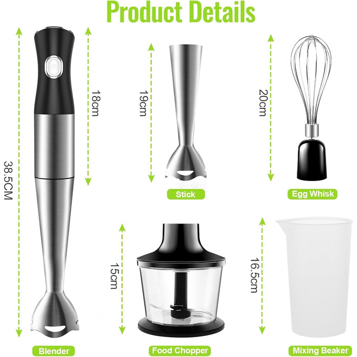 Набір ручних блендерів NWOUIIAY 1200 Вт 6 в 1 Ручний блендер Ручний блендер Електричний відповідний подрібнювач, блендер для подрібнення, подрібнення, перемішування, змішування та подрібнення льоду