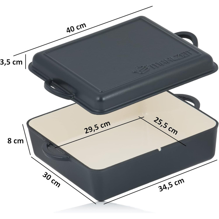 Чавунна емальована жаровня Mahlzeit 10,5 л Blue Berry жаровня 2в1 зі сковородою жаровня з кришкою, безпечна для духовки, емальован