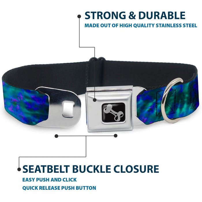 Нашийник для собак із застібкою, Зелений/Синій/Фіолетовий, Ширина 2.5 см - Підходить для обхвату шиї 38-66 см - Великий розмір, Багатокольоровий