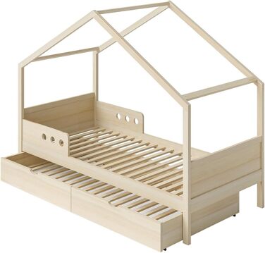 Дитяче ліжко Bellabino Bela 90x200 см Розсувне ліжко-будиночок з поручнями та рейковою основою Дитяче ліжко з гостьовим ліжком для хлопчиків та дівчаток Дерев&39яне ліжко-будиночок Монтессорі з натуральним покриттям та гостьовим ліжком Матрац не входить д