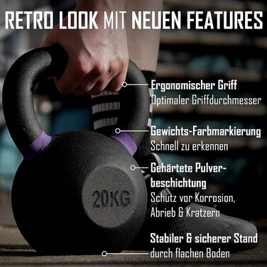 Гіря Strength Shop із чавуну з ергономічною ручкою (4-64 кг), надміцна та довговічна, з кольоровим маркуванням ваги та чорним порошковим покриттям, для тренування всього тіла, 16 кг