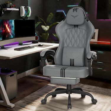 Ергономічне ігрове крісло Verdego з функцією масажу, підголівником та підставкою для ніг, штучна шкіра, регульована спинка 90-145, регульована висота 10 см, ігрове крісло, сіро-чорна штучна шкіра
