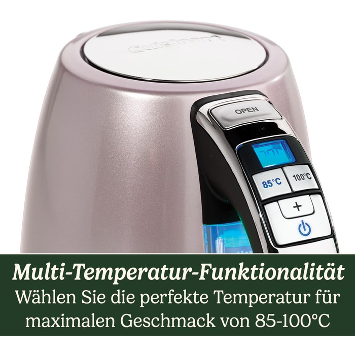 Чайник Cuisinart Multi-Temp 1,7 л | Рожевий | Швидке кип’ятіння 3000 Вт | Регульована температура 85–100°C | Бездротова база 360° | Нержавіюча сталь