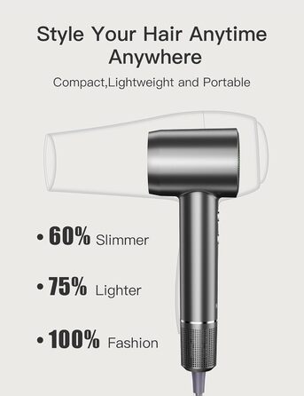 Іонний фен Fezax з безщітковим двигуном 110 000 об/хв для швидкого сушіння, високошвидкісний фен з 200 мільйонами негативних іонів