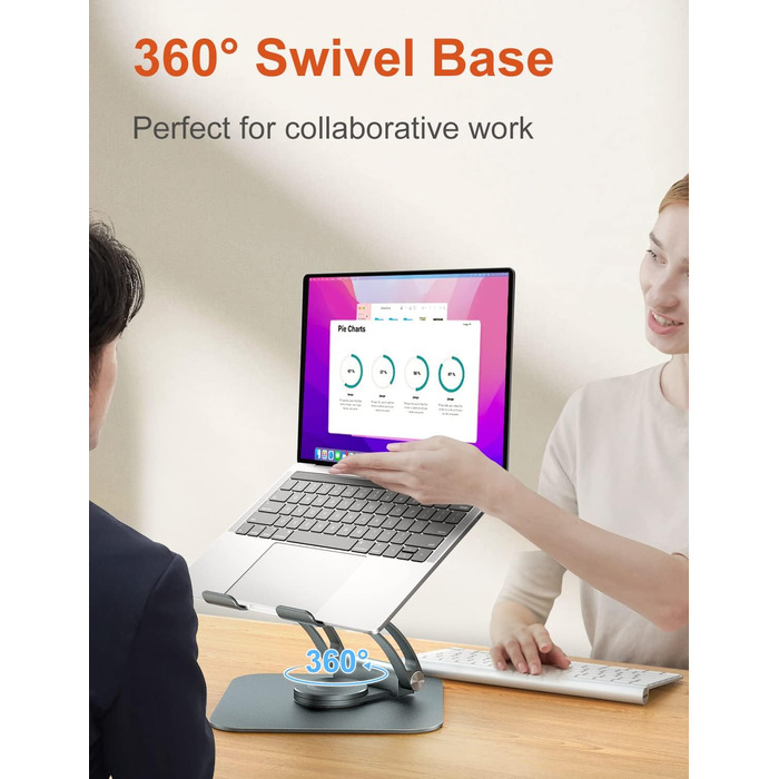 Підставка для ноутбука tounee з поворотним механізмом на 360, ергономічна, регульована по висоті. Підвищення для ноутбука на стіл, стійка для роботи стоячи. Сумісна з ноутбуками 1017 дюймів, сірого кольору.