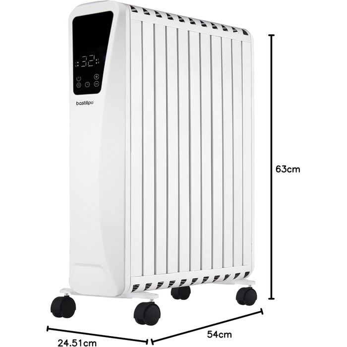 Масляний радіатор - Потужність 2500 Вт - Сенсорний світлодіодний екран - 3 рівні потужності - Ефект димоходу - 11 елементів, білий, 2-2500 -