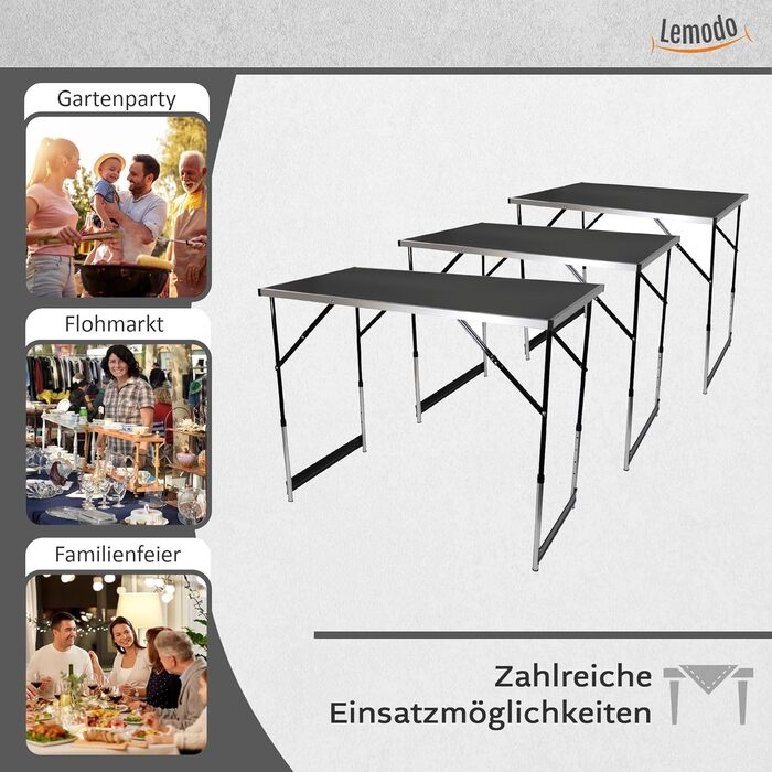 Складаний стіл для обклеювання шпалер Lemodo, 3-секційний багатофункціональний стіл з регульованою висотою, алюміній з посиленою стільницею, універсальний стіл для фарбування та блошиних ринків, робоча поверхня 3 м, 50 кг на стіл, чорний