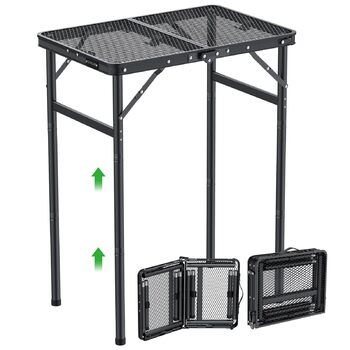 Складаний стіл-гриль GARLLEN, 60x40 см та 3 регульовані висоти (27/51/75 см), легкий та портативний, складаний стіл, кемпінговий стіл, бічний столик, садовий стіл, стіл для пікніка, невеликий стіл-гриль для кемпінгу, чорний, 60 x 40 x 27/51/75 см