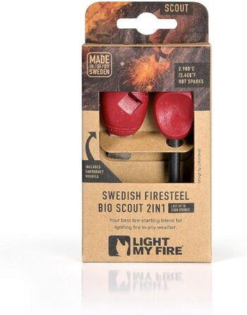 Кресало для виживання LIGHT MY FIRE Outdoor Scout 2-в-1 з аварійним свистком, кресало та кремінь для розпалювання вогню, вічне сірництво з ручкою з біопластику (3000 запалювань), колір іржаво-помаранчевий. Розмір без розміру.