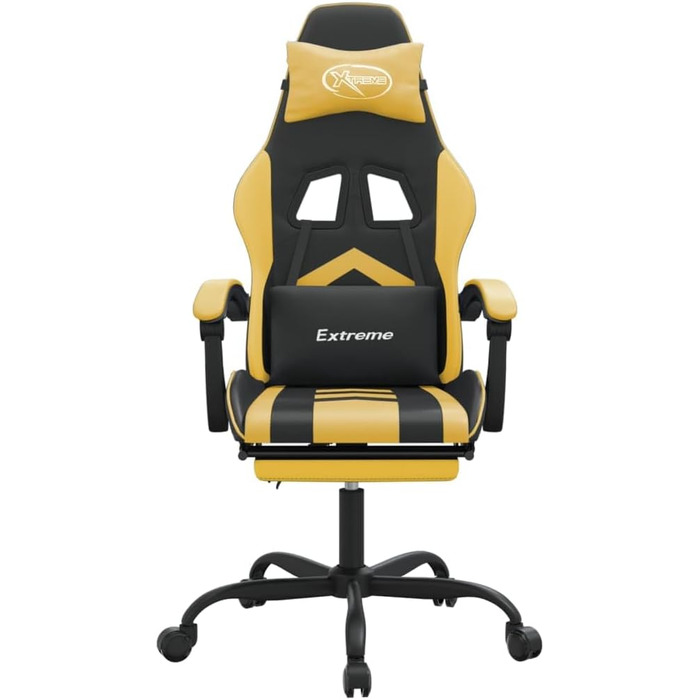 Геймерське крісло, офісне крісло, з підставкою для ніг, чорно-золотий колір, штучна шкіра